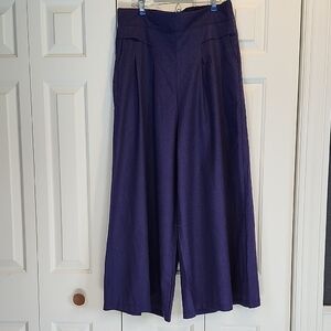 Women's NWOT Navy Blue Wide-Leg Pants Linen Blend, Back Elastic Waist Size XL
